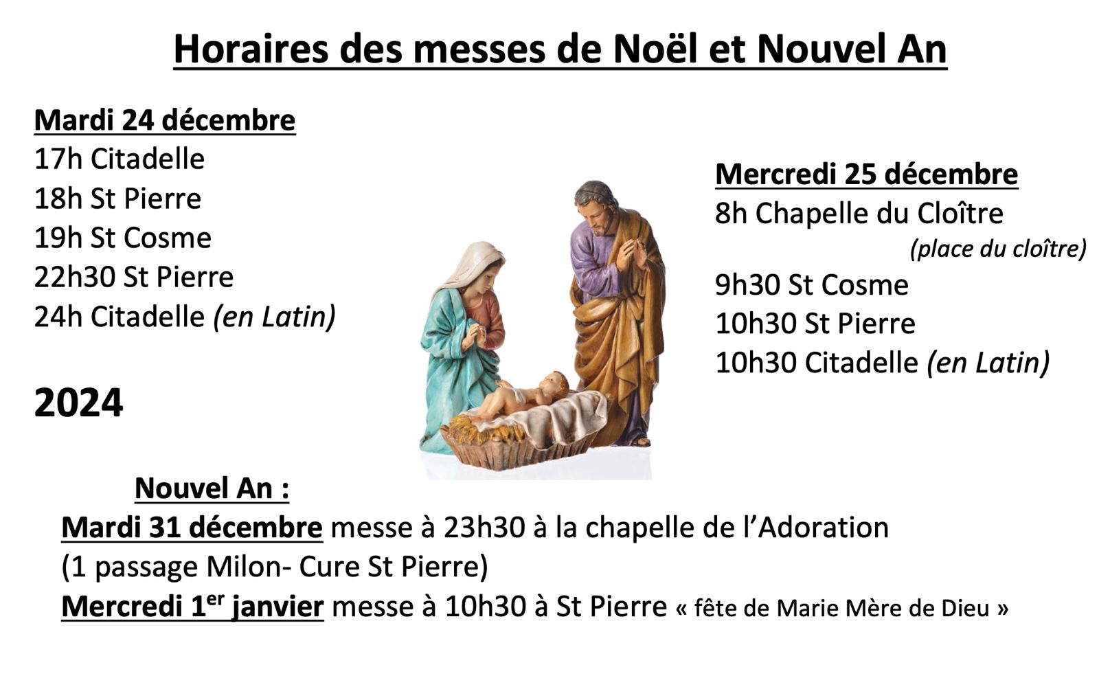 Horaires messes Noël